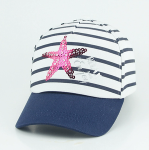 Nautical Stripe <b>Baseball</b> <b>Cap</b> with Sequin Starfish Holiday Beach Sun Hat for Girls - Product Image 5