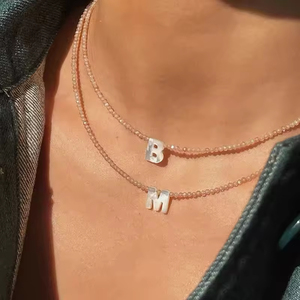 Collar de Perlas Barrocas Naturales, Gargantilla de Piedras Naturales, Collar de Cuentas de Cristal, Cadena de Letras Acrílicas, Collar Personalizado - Product Image 2