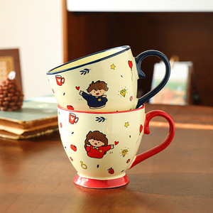 Cartoon <b>Ceramic</b> Mug Red And Blue Heat Resistant Couple Water <b>Cup</b> For Home Use Birthday Gift For Girls Souvenir - Product Image 2