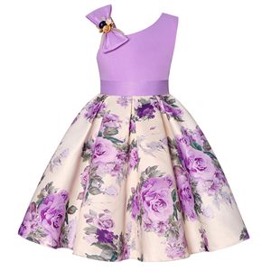 Abito <span class=keywords><strong>da</strong></span> <span class=keywords><strong>Cerimonia</strong></span> <span class=keywords><strong>per</strong></span> Bambine con Spalla Obliqua, Stampa Floreale in Chiffon, Vestito Formale <span class=keywords><strong>per</strong></span> Feste e Spettacoli - Product Image 1