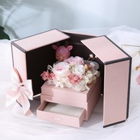 AYOYO ODM Doppeltürige Doppelschichtige Hochwertige Muttertags-Geschenkbox mit Konservierten Rosen Künstliche Blumen-Geschenkbox