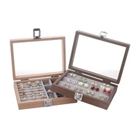 Boîte de présentation de bijoux en bois avec couvercle en verre, compartiments multiples, insert en velours, étui de rangement pour bagues et boucles d'oreilles