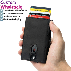 Casekey Slim Automatic Eject Genuine Leather <b>Wallet</b> & Card <b>Holder</b> with RFID Blocking Hook Loop Closure 5-7 Cards Capacity Unisex - Product Image 1