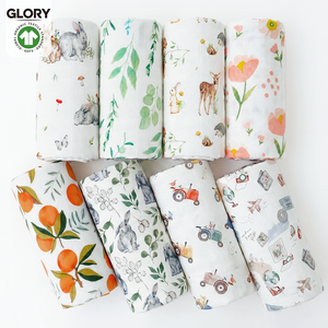 Couverture d'emmaillotage <span class=keywords><strong>en</strong></span> mousseline de coton biologique GOTS et bambou, double couche, imprimée sur mesure, 120x120cm, surdimensionnée, pare-soleil pour <span class=keywords><strong>poussette</strong></span> - Product Image 1