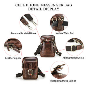 Borsa a Tracolla Piccola Portacellulare da Uomo in Vera Pelle Vintage, Marsupio Convertibile Multitasche con Slot per Carte e Fibbia - Product Image 4