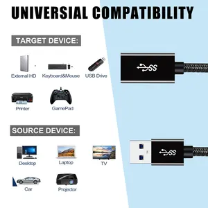 高品質の黒の耐久性のあるナイロン編組USB3.0Aオス-USBAメス延長ケーブル