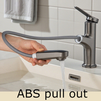 Robinet de lavabo contemporain en plastique ABS avec douchette extractible, finition chromée, montage sur comptoir, eau chaude/froide pour salle de bain
