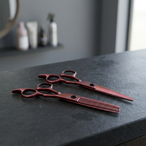 Juego de Tijeras de Peluquería Profesionales de Acero Inoxidable Color Oro Rosa con Mango Largo para Diestros, Tijeras de Corte y Entresacado (30 Dientes) - Product Image 3