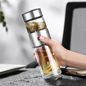 Nuova <span class=keywords><strong>Idea</strong></span> di Prodotto 2026: Bottiglia d'Acqua in <span class=keywords><strong>Vetro</strong></span> da 400ml a Doppia Parete con Infusore per Tè Separato e Migliorato - Product Image 1