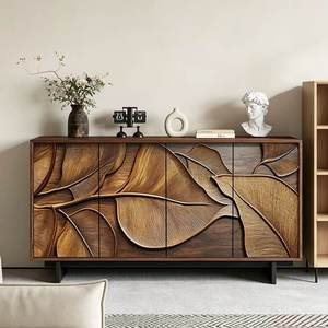 Credenza Multifunzionale in Legno Massello di Faggio, Stile Lusso Leggero, con Intaglio a Rilievo, Mobile Vintage per Ingresso e <span class=keywords><strong>Soggiorno</strong></span> - Product Image 3