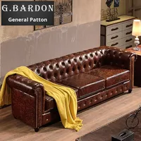 Chesterfield Sofa Set Möbel im Amerikanischen Stil Retro Sofa Whiskey Zigarren Bar Set aus Echtem Leder für Wohnzimmer und KTV-Raum