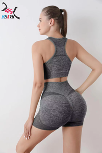 Cheap Oem Custom Logo Seamless Sports Yoga Set Summer Fitness Sportswear Bra Honey <b>Peach</b> Hip Lift Yoga Set - Product Image 3