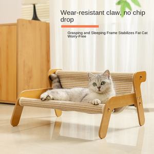 Rascador de árbol y Cama de Gato ecológico de lujo moderno con materiales de madera y lino Marco de escalada y nido de ventana - Product Image 2