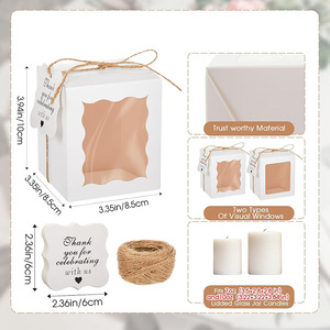 White and Kraft Paper <b>Boxes</b> with <b>Clear</b> Window Twine Tie Self Erecting <b>Gift</b> Packaging Rectangle Shape Recyclable Craft Use - Product Image 4