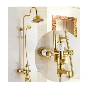 Chuveiro de banheiro dourado de design europeu, conjunto de chuveiro de banheiro dourado