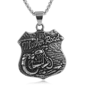 Yunnique – collier avec pendentif moto Mother Road 66, bouclier en acier inoxydable pour hommes, cadeau, couleur argent, chaîne de 3.0x60cm - Product Image 5