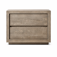 Table de chevet Wabi Sabi en bois, chêne gris patiné, avec poignées dissimulées, pour chambre principale d'appartement haut de gamme