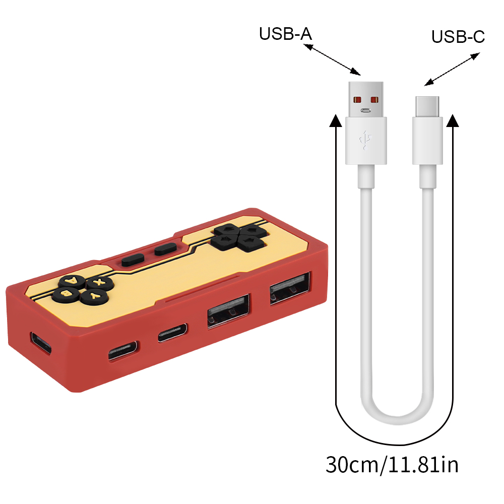 Red USB A to USB C Game Console USB HuB