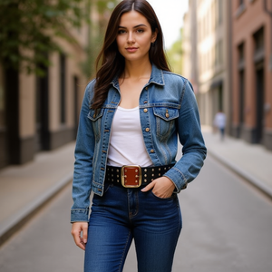 Cintura in metallo 6,5 cm x 100 cm con fibbia argentata, cintura alla moda per donna e uomo, stile casual - Product Image 2