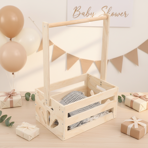 Cesta in Legno Artigianale Premium per Baby Shower - <span class=keywords><strong>Cesto</strong></span> Regalo Personalizzato con Manico - Product Image 6