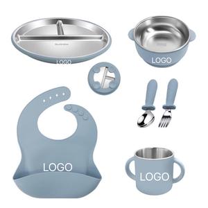 Atacado Personalizado Clássico Dos Desenhos Animados Padrão BPA-free Silicone Baby Feeding Set Destacável Aço Inoxidável Toddlers Plate <span class=keywords><strong>Bowl</strong></span> - Product Image 1