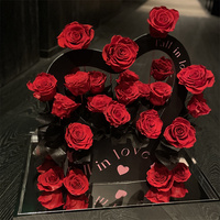 Élégante boîte en acrylique avec rose éternelle fraîche et préservée, cadeau luxueux pour Noël, la fête des mères ou un anniversaire, fleur énorme faite à la main