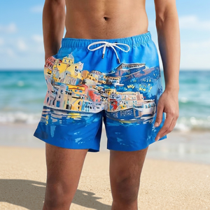 Pantalones Cortos Deportivos para Hombre, Azules, Tejidos a Rayas y Pintados a Mano, 100% Poliéster, de Secado Rápido, con Cordón en la Cintura, Casuales - Product Image 3