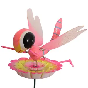 Osgoodway New Designs Dragonfly Wings Moving Garden Ornament In Flower Plastic Insect Garden Stakes