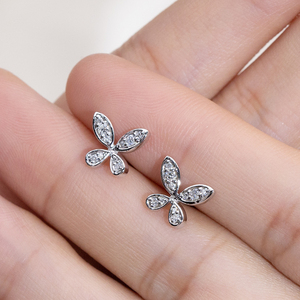 Pendientes de mariposa con diamantes redondos de oro blanco de 9 quilates Messi Jewelry MSE-901 para mujer - Product Image 5
