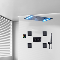 Ensemble de douche de luxe haut de gamme 14 x 20 pouces avec panneau LED, effet pluie/spray/atomisation mixte, finition noir mat