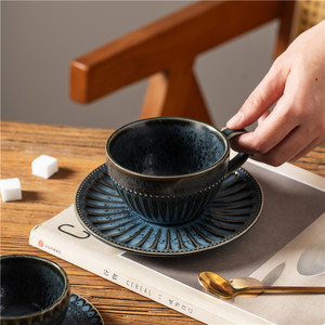 <span class=keywords><strong>ชุด</strong></span>ถ้วยกาแฟและจานรองเซรามิกเคลือบเงาสไตล์วินเทจสุดหรู LovingHome พร้อมดีไซน์ลายพื้นผิว สำหรับใช้ในบ้านหรือร้านกาแฟ - Product Image 2