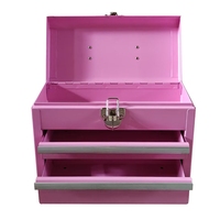 Boîte à outils rose pêche en fer thermolaqué avec 2 tiroirs coulissants et poignée à loquet pour rangement de bureau, OEM accepté