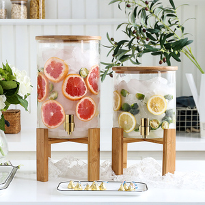 5/7L Borosilicate Glass <strong>Drinking</strong> <strong>Dispenser</strong> <strong>With</strong> Stainless Steel Spigots Wood <strong>Tap</strong> - Product Image 5
