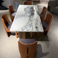 Ensemble de table à manger rectangulaire moderne en bois de frêne blanc d'Amérique du Nord avec plateau en marbre naturel, 6 chaises, meubles pour la maison