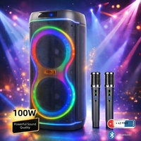 Speaker Pesta Luar Ruangan 100W dengan Baterai 5400mAh, Mic Nirkabel 2.4G, Stereo TWS, Lampu RGB, FM, USB, TF, AUX