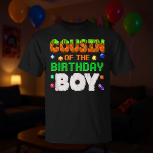 T-shirt Cousin Of The Birthday Boy Pixel noir pour garçons, style gamer vidéo pour anniversaire - Product Image 3