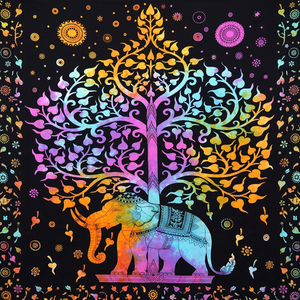 Tapiz de Pared con Diseño de Elefante Colorido, Estilo Bohemio Hippie, Mandala Decorativo para Dormitorio o Habitación - Product Image 1