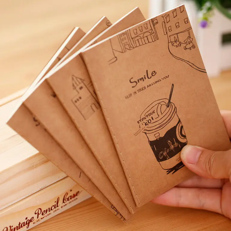 Wholesale small size kraft paper stitched notebook cheap student custom pocket notebook school personal diary book in stock