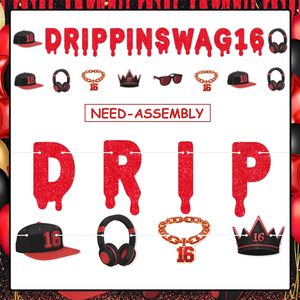 Kit de 16 Bannières Drippin Swag pour Décorations de 16e <span class=keywords><strong>Anniversaire</strong></span>, Joyeux 16e <span class=keywords><strong>Anniversaire</strong></span> Garçon Rouge Noir, Fête de 16 Ans - Product Image 3