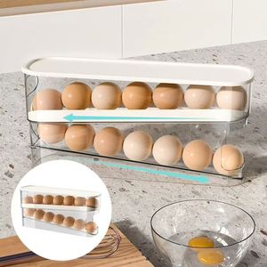 Double Layer Rolling Egg Dispenser Refrigerator Egg <b>Storage</b> <b>Box</b> Automatic Scrolling Egg Holder Household Large Capacity <b>Kitchen</b> - Product Image 4
