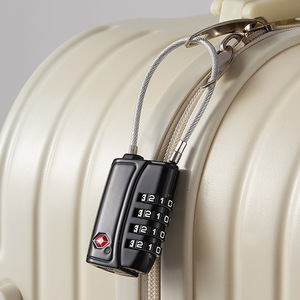 <b>TSA</b> Approved Luggage <b>Lock</b> With Steel Wire Rope Combination Travel Security <b>Lock</b> Black And Silver Zinc Alloy - Product Image 1