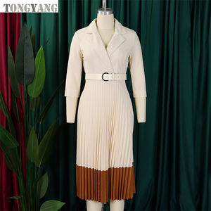 ชุดเดรสทำงานแฟชั่นสำหรับผู้หญิงชุดเดรสมีสายคาดคอปกแขนยาวสำหรับสาวออฟฟิศใหม่ชุดกระโปรงพลีทหรูหรา - Product Image 4