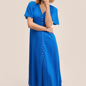 Abito blu abbottonato in <span class=keywords><strong>misto</strong></span> <span class=keywords><strong>lino</strong></span> blu <span class=keywords><strong>abiti</strong></span> da donna eleganti <span class=keywords><strong>abiti</strong></span> Casual - Product Image 2