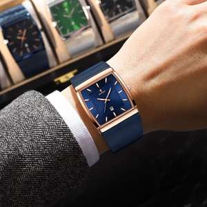 Montre à quartz Poedagar 885 pour homme, en acier inoxydable, avec bracelet en maille, affichage de la date lumineux, étanche, montre de luxe tendance, montre carrée pour homme - Product Image 2