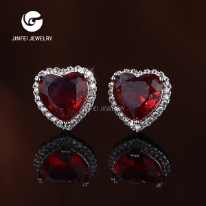 Gran oferta, pendientes de joyería chapados en plata con forma de corazón rojo y piedras preciosas grandes - Product Image 3