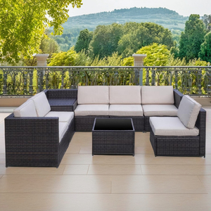 Vietnam Direct Factory Modern Outdoor Contemporary Design <b>Rattan</b> Steel Tempered Glass <b>Sofa</b> Set Cushions Garden Hotel Living Room - Product Image 1