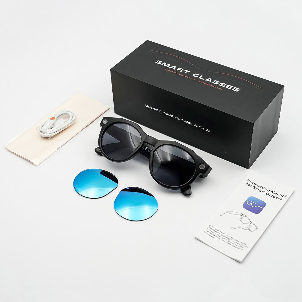 Montura negra + lentes azules + gafas de sol