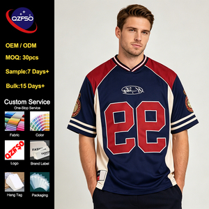 QZFSO Custom Hip Hop Vintage Sublimation Soccer T Shirt American Football Boxy CroppedTop Mesh Fabric Rugby Sport Jersey - Product Image 1