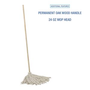 Boardwalk 24 oz White Cotton Deck <b>Mop</b> 50" Wood Handle with Disposable Rectangle Plastic Basket 6/Carton for Home Use - Product Image 5