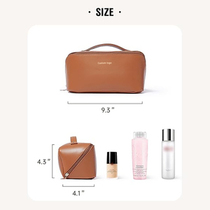 Travel Makeup Bag Waterproof PU Leather Flat Open Portable Toiletry Bag for Skincare Brushes Travel Essentials - Product Image 3